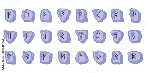 Set of hand drawn viking runes Rune stones with ancient norse alphabet characters engraved on them Scandinavian futhark germanic celtic Single element for design, print, web, decor