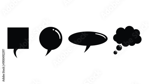 Illustration of various speech bubble shapes and a thought bubble. Vector