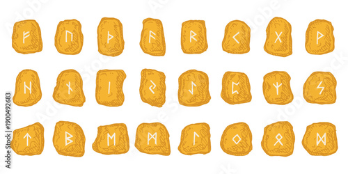 Set of hand drawn viking runes Rune stones with ancient norse alphabet characters engraved on them Scandinavian futhark germanic celtic Single element for design, print, web, decor