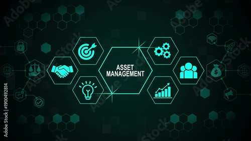 Asset Management and Enterprise Resource Control Concept Animation Highlighting Tracking, Optimization and Business Value Icons
