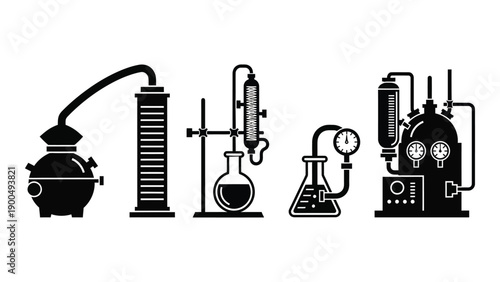 A collection of vintage laboratory equipment and apparatuses Vector