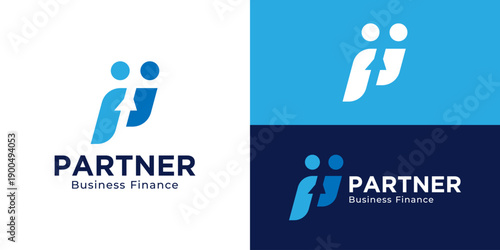 Creative simple partner business logo template. Abstract initial P with people with arrow up symbol logo design vector illustration.
