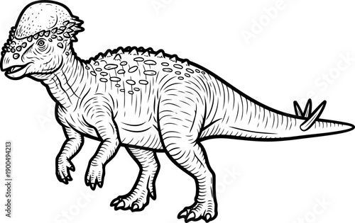 Crested parasaurolophus hadrosaur dinosaur side view sketch