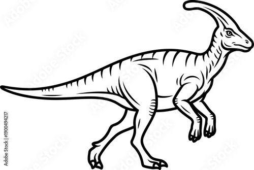 Crested parasaurolophus hadrosaur dinosaur line art profile