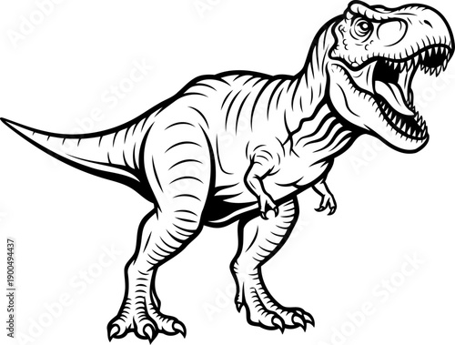 Detailed t-rex dinosaur walking side view line art sketch
