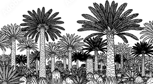 Dense tropical palm tree forest prehistoric jungle scene