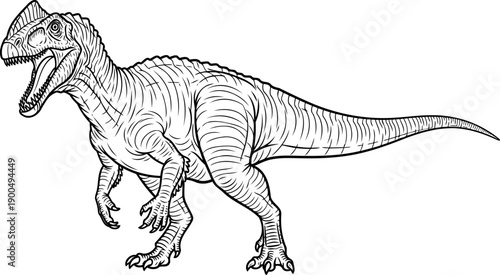 Dilophosaurus dinosaur with head crests and open mouth outline