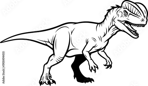 Dilophosaurus dinosaur with head crests and sharp predatory features