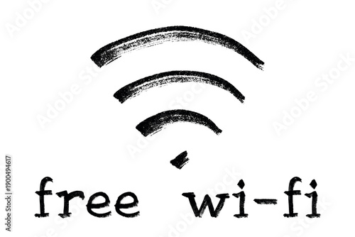Hand drawn free wifi spot zone sign Public wi-fi area sign Wireless internet clipart in doodle style Single element for print, web, design, decor 3G, 4G, 5G, 6G, IoT