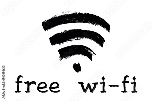 Hand drawn free wifi spot zone sign Public wi-fi area sign Wireless internet clipart in doodle style Single element for print, web, design, decor 3G, 4G, 5G, 6G, IoT