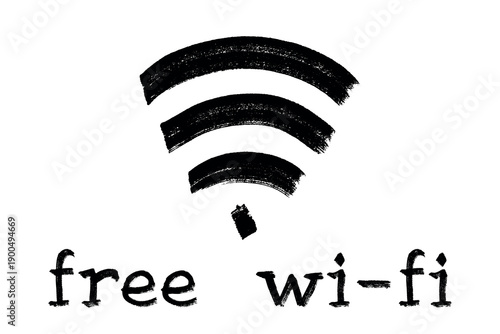 Hand drawn free wifi spot zone sign Public wi-fi area sign Wireless internet clipart in doodle style Single element for print, web, design, decor 3G, 4G, 5G, 6G, IoT