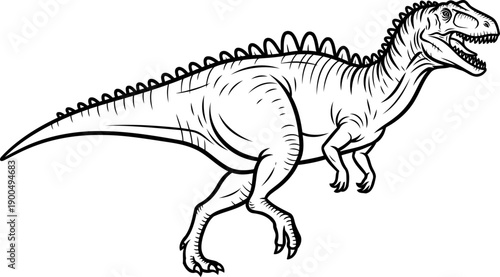 Feathered raptor dinosaur dromaeosaurid line art sketch