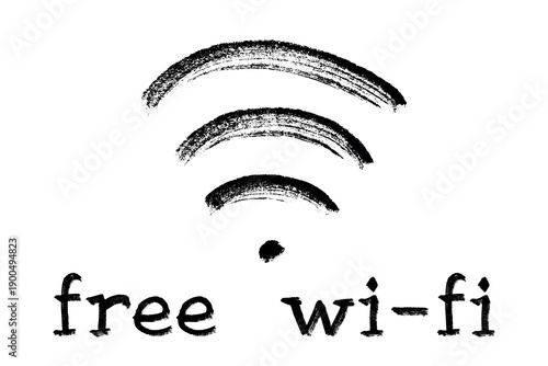 Hand drawn free wifi spot zone sign Public wi-fi area sign Wireless internet clipart in doodle style Single element for print, web, design, decor 3G, 4G, 5G, 6G, IoT