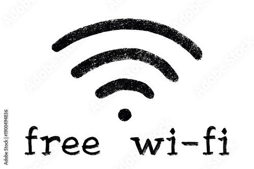 Hand drawn free wifi spot zone sign Public wi-fi area sign Wireless internet clipart in doodle style Single element for print, web, design, decor 3G, 4G, 5G, 6G, IoT