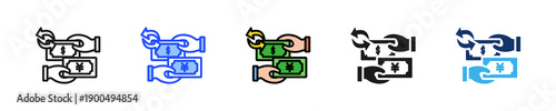 Currency Exchange Icon Collection With Multiple Styles