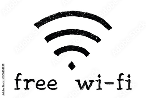 Hand drawn free wifi spot zone sign Public wi-fi area sign Wireless internet clipart in doodle style Single element for print, web, design, decor 3G, 4G, 5G, 6G, IoT