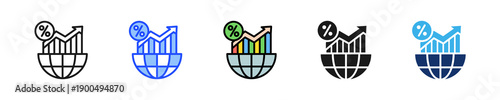 Economic Growth Map Icon Collection With Multiple Styles