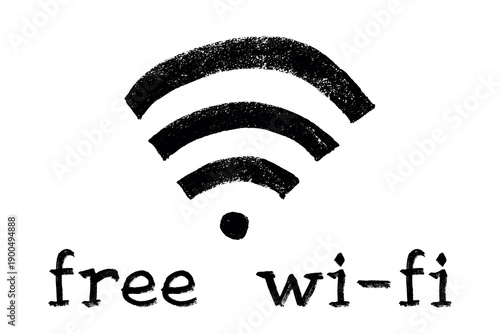Hand drawn free wifi spot zone sign Public wi-fi area sign Wireless internet clipart in doodle style Single element for print, web, design, decor 3G, 4G, 5G, 6G, IoT