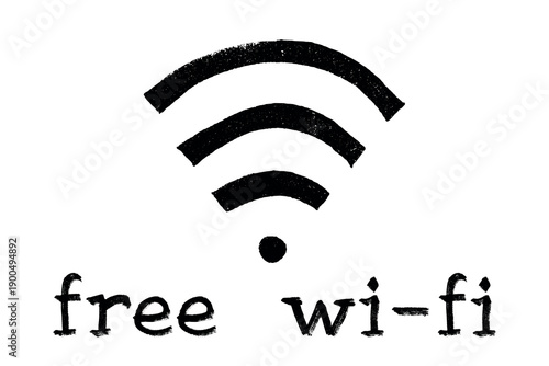 Hand drawn free wifi spot zone sign Public wi-fi area sign Wireless internet clipart in doodle style Single element for print, web, design, decor 3G, 4G, 5G, 6G, IoT