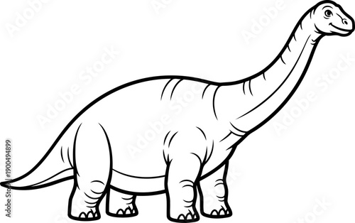 Giant diplodocus sauropod standing tall in simple vector line art style