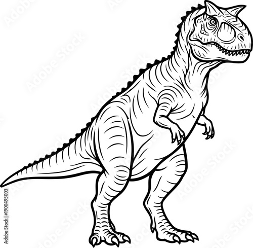 Horned carnotaurus theropod dinosaur line art illustration