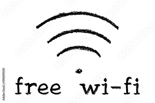 Hand drawn free wifi spot zone sign Public wi-fi area sign Wireless internet clipart in doodle style Single element for print, web, design, decor 3G, 4G, 5G, 6G, IoT