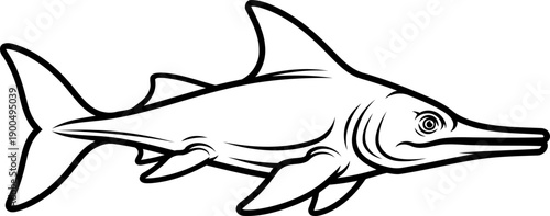 Ichthyosaur prehistoric marine reptile swimming line art illustration