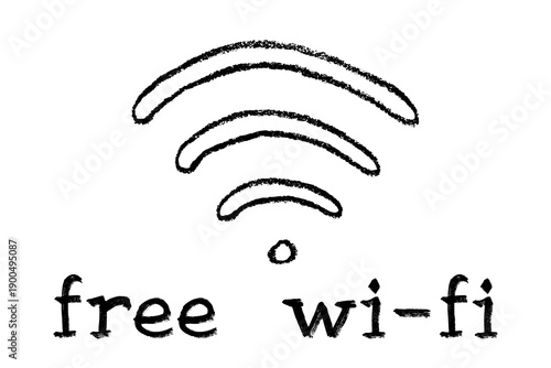 Hand drawn free wifi spot zone sign Public wi-fi area sign Wireless internet clipart in doodle style Single element for print, web, design, decor 3G, 4G, 5G, 6G, IoT