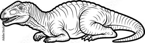 Large dinosaur lying on ground resting