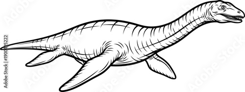 Large carnivorous theropod dinosaur hunting line art profile