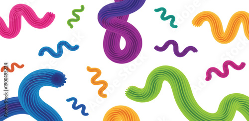 Colorful Squiggly Lines and Shapes in a Playful Arrangement, Viewed from Directly Above