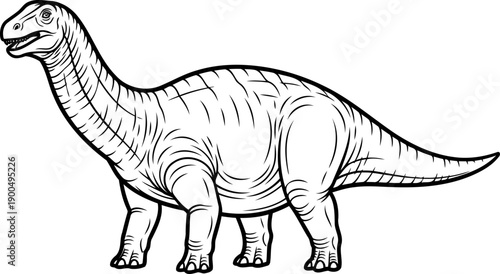 Long neck brachiosaurus sauropod dinosaur profile line art