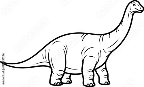 Long necked brachiosaurus sauropod dinosaur silhouette style line drawing