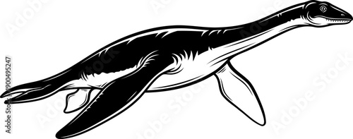 Long necked plesiosaur aquatic reptile silhouette