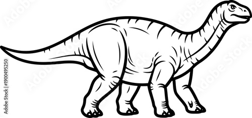 Long necked sauropod dinosaur brachiosaurus walking in side profile