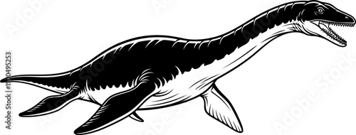 Long necked plesiosaur sea monster silhouette