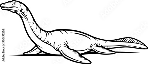 Long necked plesiosaurus marine reptile line art drawing