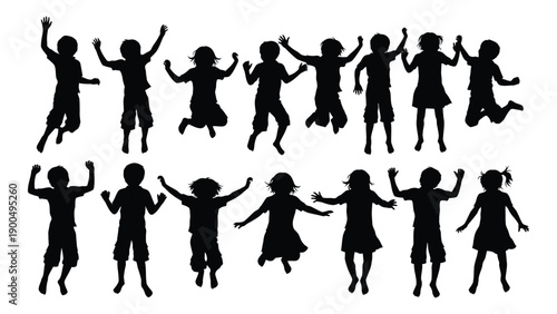 Silhouettes of people dancing in a circle with arms raised in celebration Vector