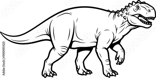 Majungasaurus theropod dinosaur walking pose black and white