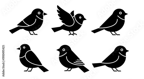 A collection of black bird silhouettes on a white background