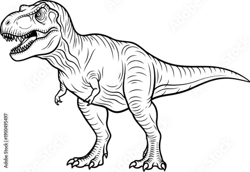 Massive tyrannosaurus rex walking in a side profile view illustration