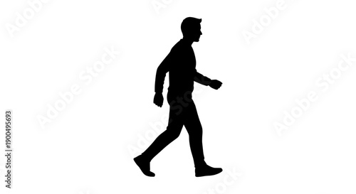Black Silhouette of a Walking Person in Mid-Stride, Representing Movement, Progress, or Pedestrian Navigation in Minimalist Icon Design
