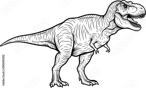 Powerful theropod dinosaur standing sketch illustration