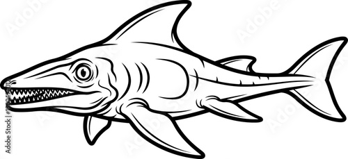Prehistoric ichthyosaur swimming marine reptile illustration