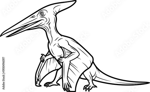 Pteranodon pterosaur flying reptile standing on ground line art