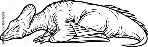 Resting pterosaur pterodactyl drawing prehistoric flying reptile figure