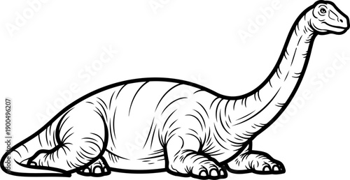 Resting sauropod dinosaur long neck line art