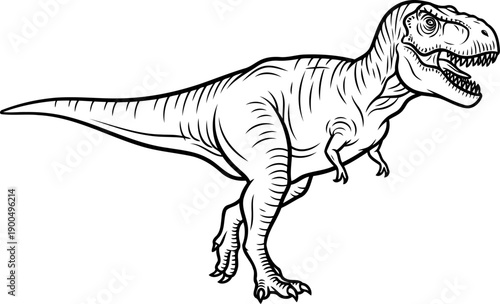 Roaring tyrannosaurus rex dinosaur head and body line art