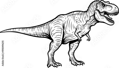 Roaring tyrannosaurus rex dinosaur line art illustration