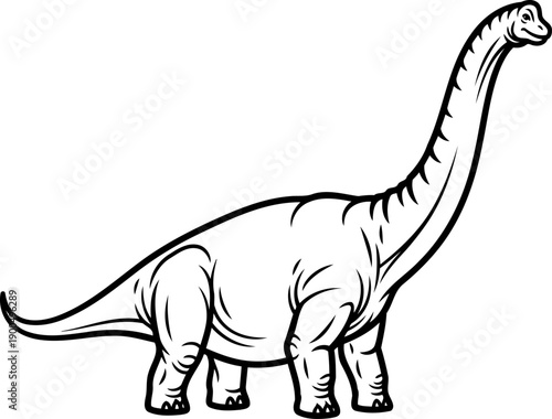 Sauropod long necked dinosaur standing side view sketch